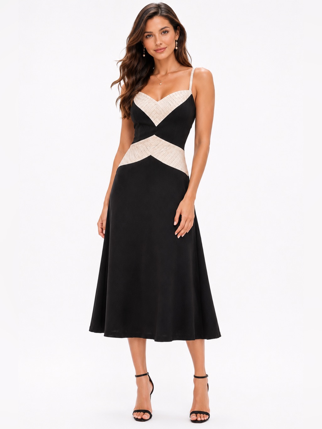 Nwt: Abito Designer Black & White Cotton Midi Dress Euro 34 / 8/10